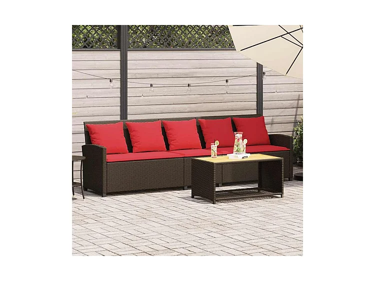 Canapé de jardin avec coussins 5 places brun résine tressée