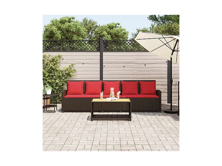Canapé de jardin avec coussins 5 places brun résine tressée