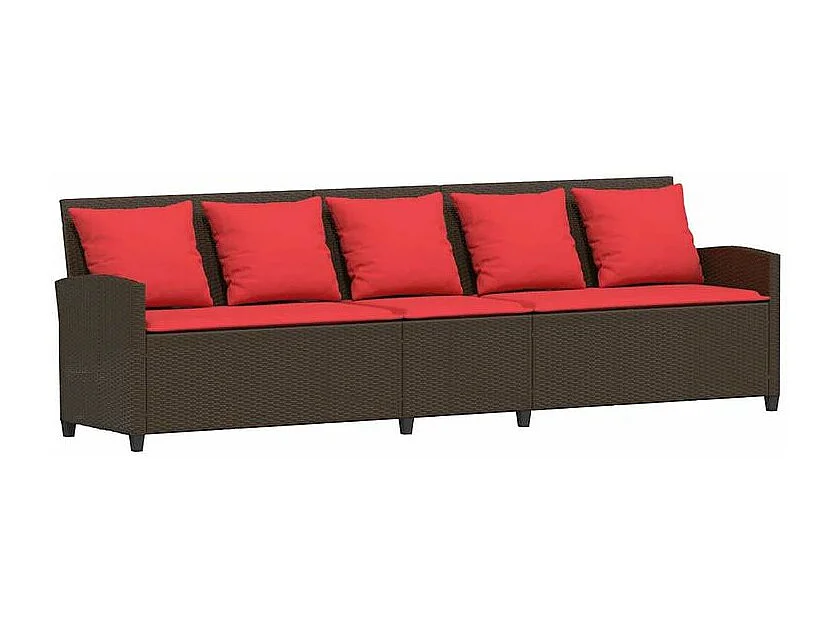 Canapé de jardin avec coussins 5 places brun résine tressée