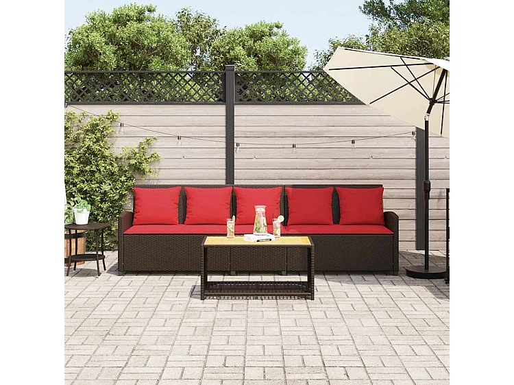 Canapé de jardin avec coussins 5 places brun résine tressée