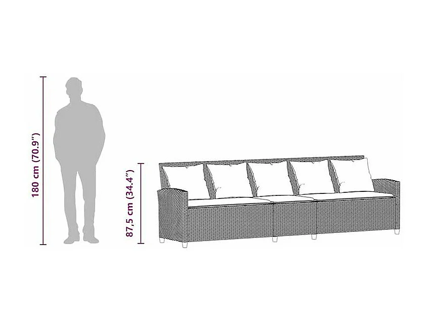 Canapé de jardin avec coussins 5 places brun résine tressée