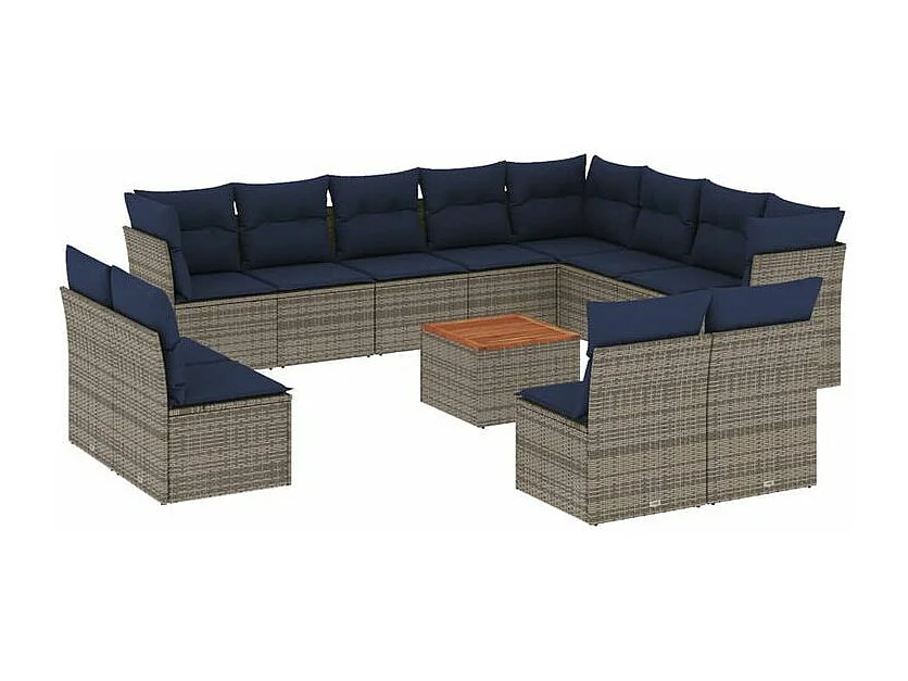 Salon de jardin avec coussins 13 pcs gris résine tressée