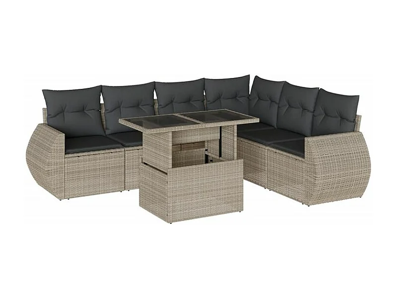 Salon de jardin avec coussins 7 pcs gris clair résine tressée