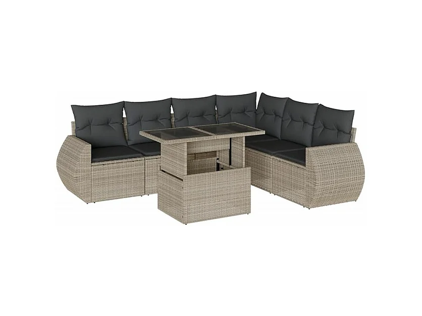 Salon de jardin avec coussins 7 pcs gris clair résine tressée