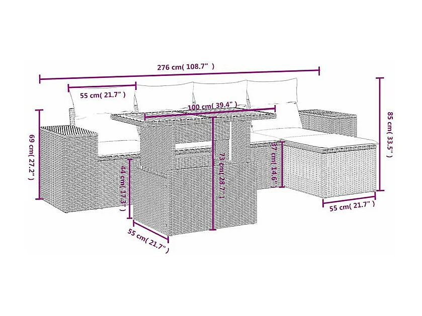 Salon de jardin avec coussins 6 pcs beige résine tressée