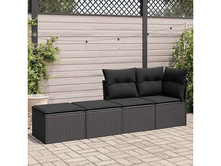 Salon de jardin avec coussins 2 pcs noir résine tressée acacia