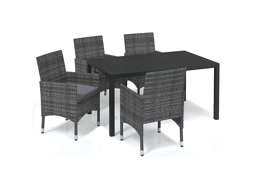 Mobilier à dîner de jardin et coussins 5pcs Résine tressée Gris