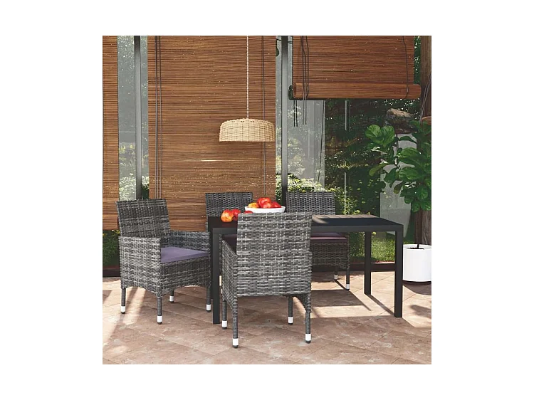 Mobilier à dîner de jardin et coussins 5pcs Résine tressée Gris
