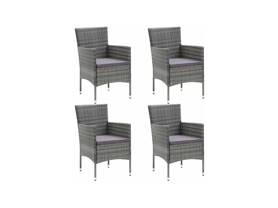 Mobilier à dîner de jardin et coussins 5pcs Résine tressée Gris