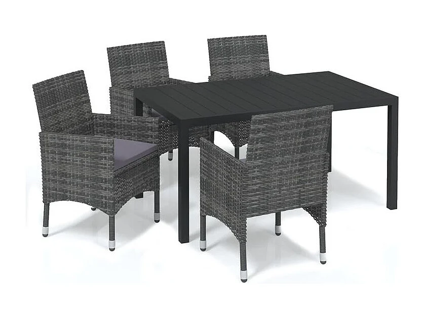 Mobilier à dîner de jardin et coussins 5pcs Résine tressée Gris