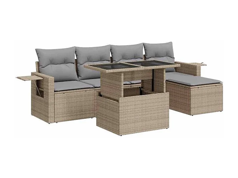 Salon de jardin avec coussins 6 pcs beige résine tressée