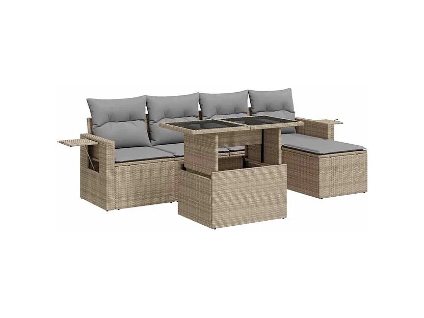 Salon de jardin avec coussins 6 pcs beige résine tressée