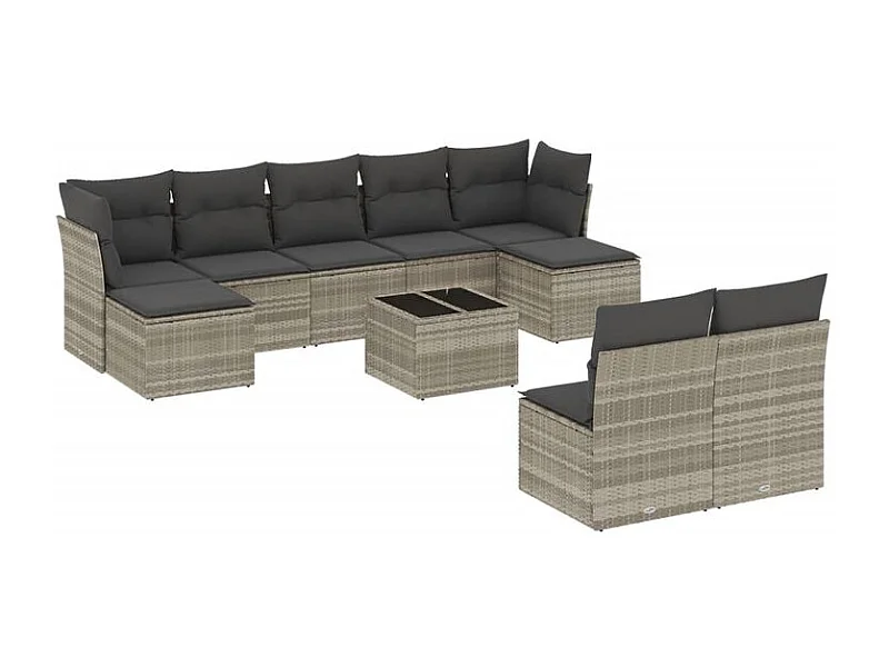 Salon de jardin avec coussins 10 pcs gris clair résine tressée