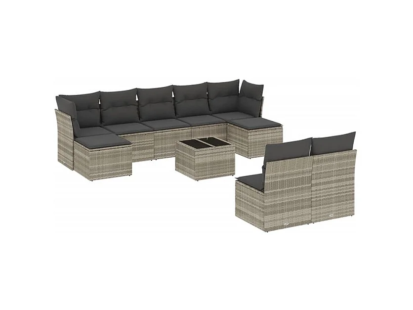Salon de jardin avec coussins 10 pcs gris clair résine tressée