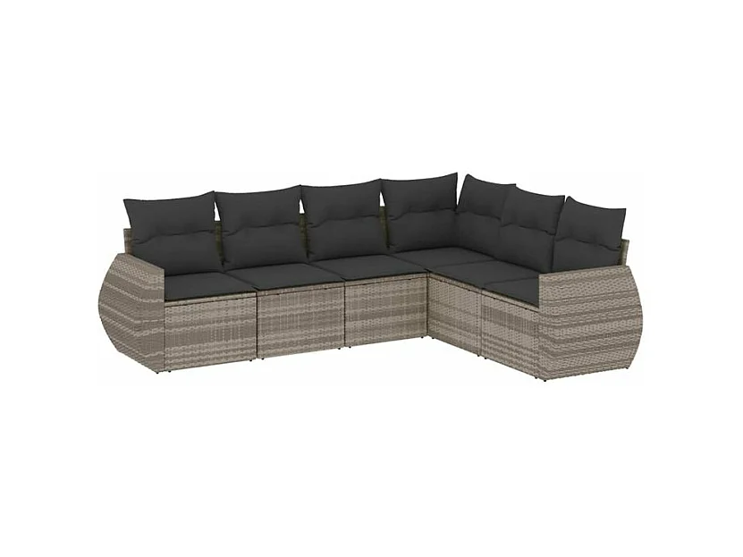 Salon de jardin 6 pcs avec coussins gris clair résine tressée