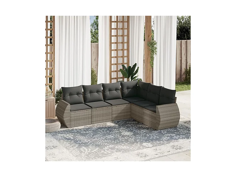 Salon de jardin 6 pcs avec coussins gris clair résine tressée