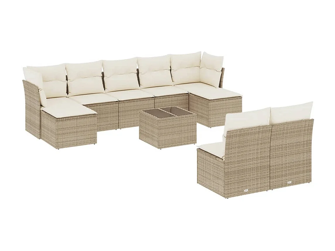 Salon de jardin avec coussins 10 pcs beige résine tressée