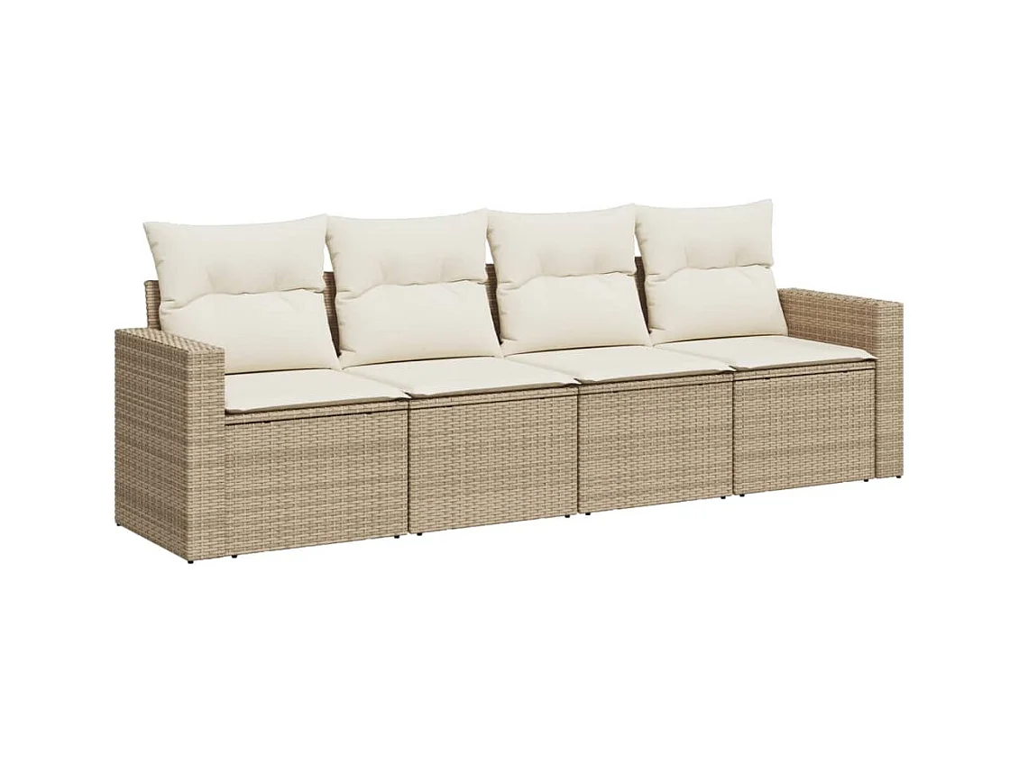Salon de jardin avec coussins 4 pcs beige résine tressée