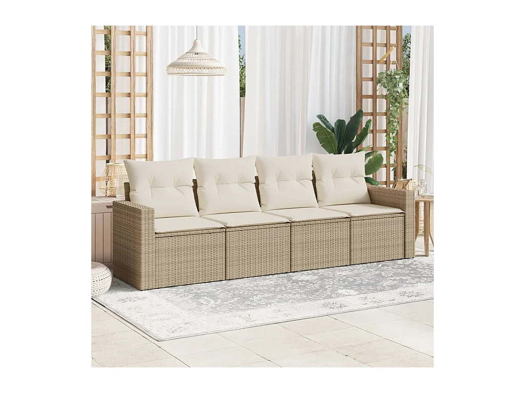 Salon de jardin avec coussins 4 pcs beige résine tressée