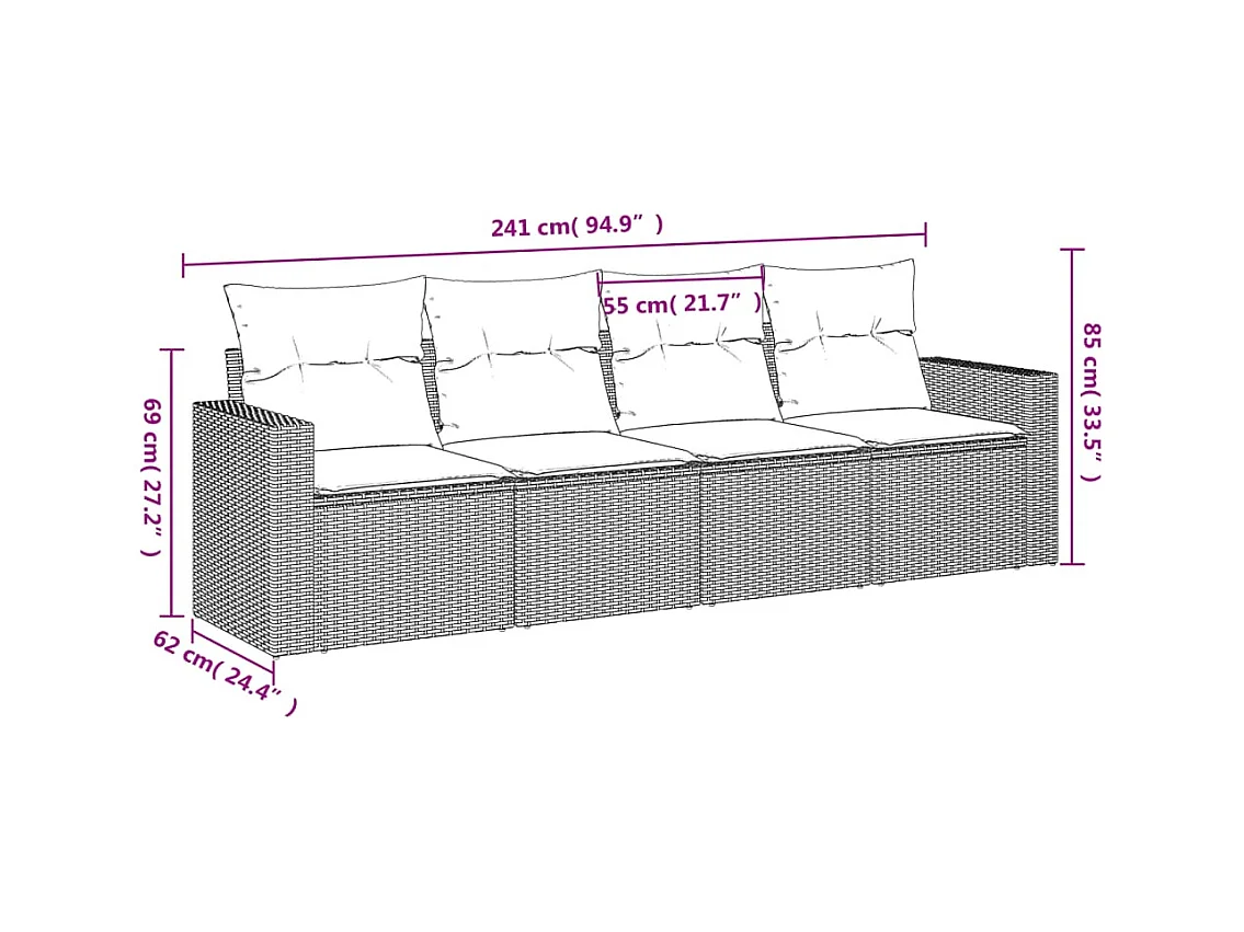 Salon de jardin avec coussins 4 pcs beige résine tressée