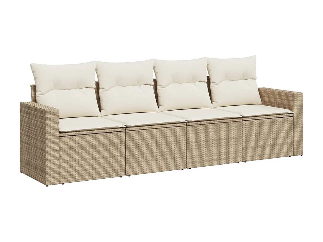Salon de jardin avec coussins 4 pcs beige résine tressée