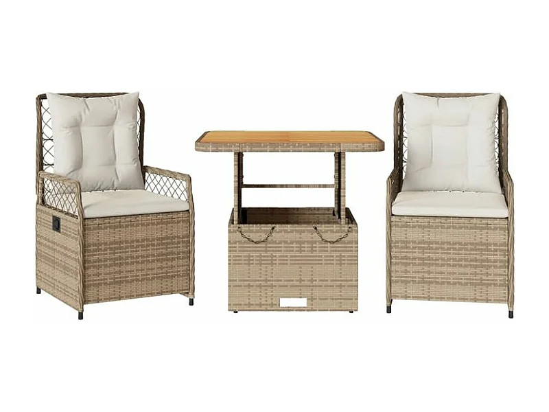 Ensemble à manger de jardin et coussins 3 pcs Beige poly rotin