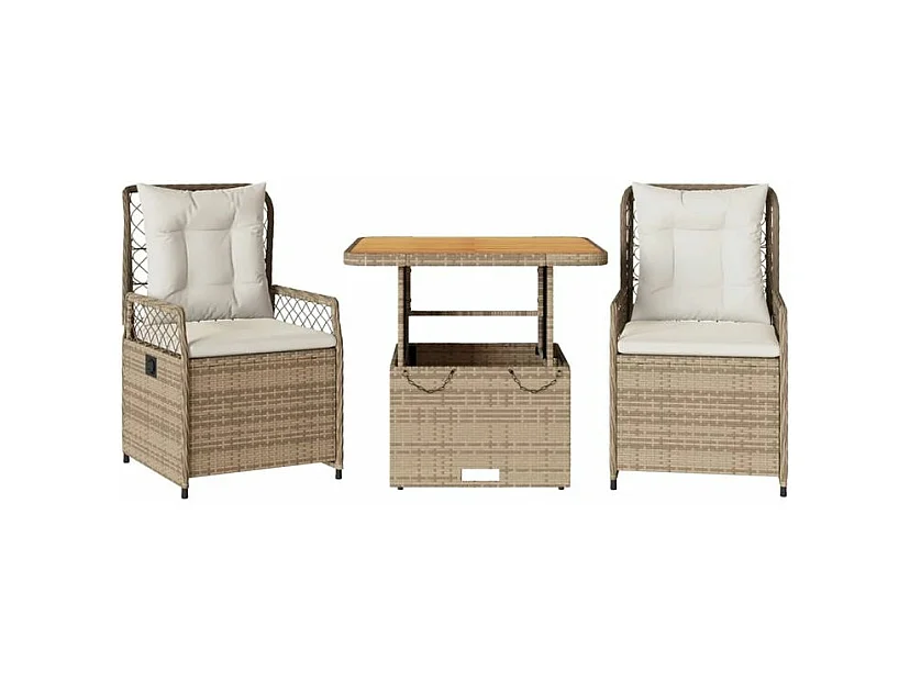 Ensemble à manger de jardin et coussins 3 pcs Beige poly rotin
