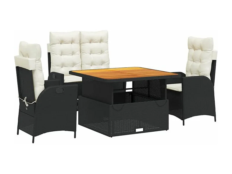 Ensemble à manger de jardin 4 pcs avec coussins noir