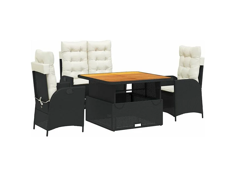 Ensemble à manger de jardin 4 pcs avec coussins noir