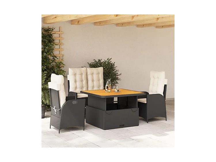 Ensemble à manger de jardin 4 pcs avec coussins noir