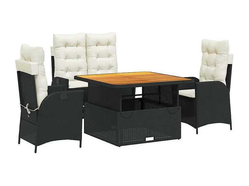 Ensemble à manger de jardin 4 pcs avec coussins noir