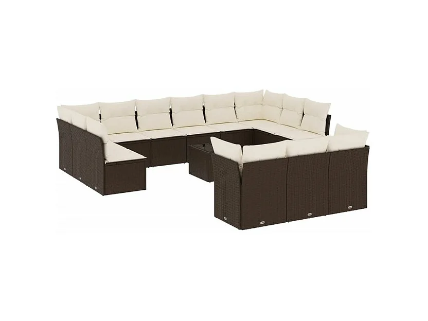 Salon de jardin avec coussins 14 pcs marron résine tressée