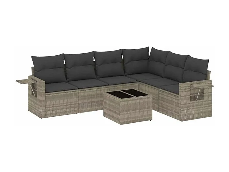 Salon de jardin avec coussins 7 pcs gris clair résine tressée