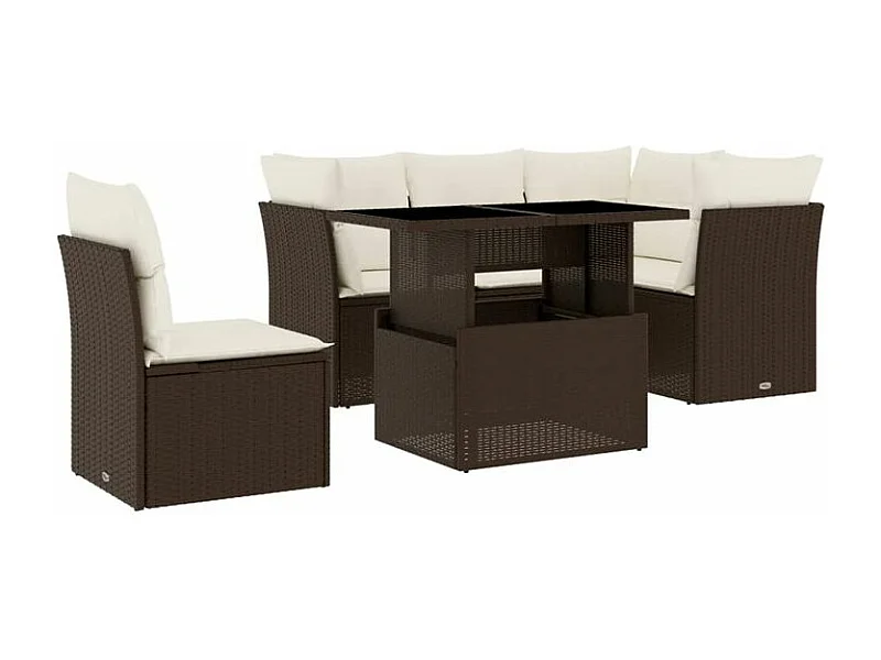 Salon de jardin avec coussins 6 pcs marron résine tressée