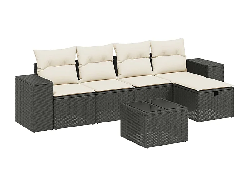 Salon de jardin 6 pcs avec coussins noir résine tressée