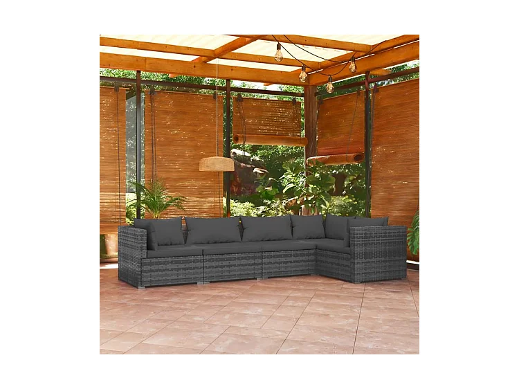 Salon de jardin 5 pcs avec coussins Résine tressée Gris