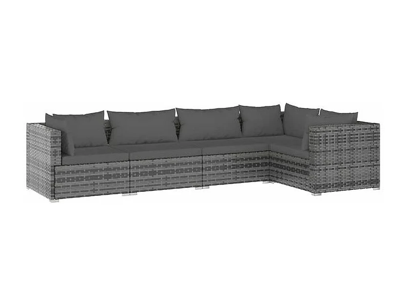 Salon de jardin 5 pcs avec coussins Résine tressée Gris