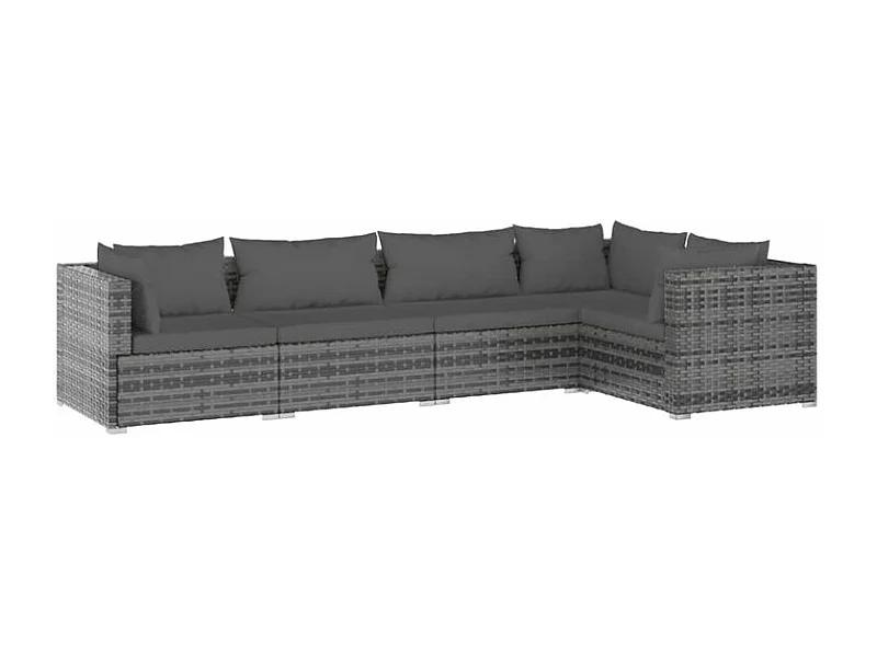 Salon de jardin 5 pcs avec coussins Résine tressée Gris