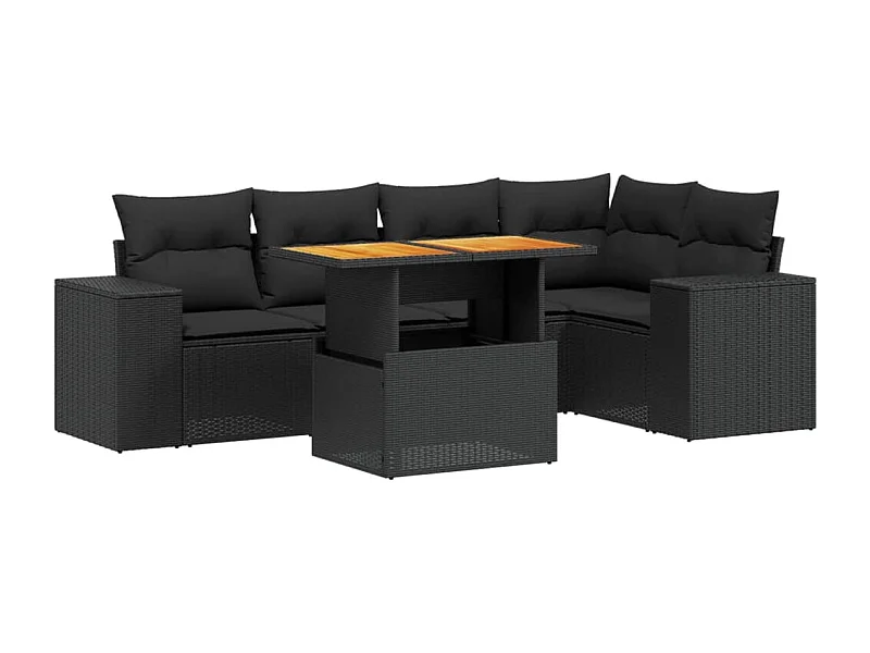 Salon de jardin 6 pcs avec coussins noir résine tressée