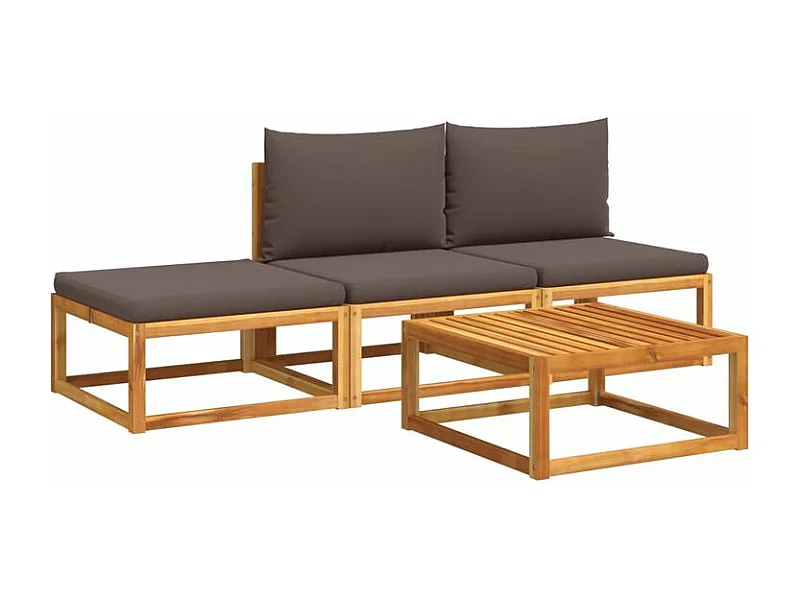 Salon de jardin avec coussins 4 pcs bois d'acacia massif