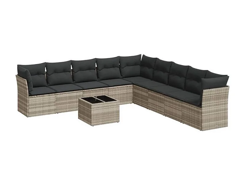 Salon de jardin avec coussins 10 pcs gris clair résine tressée