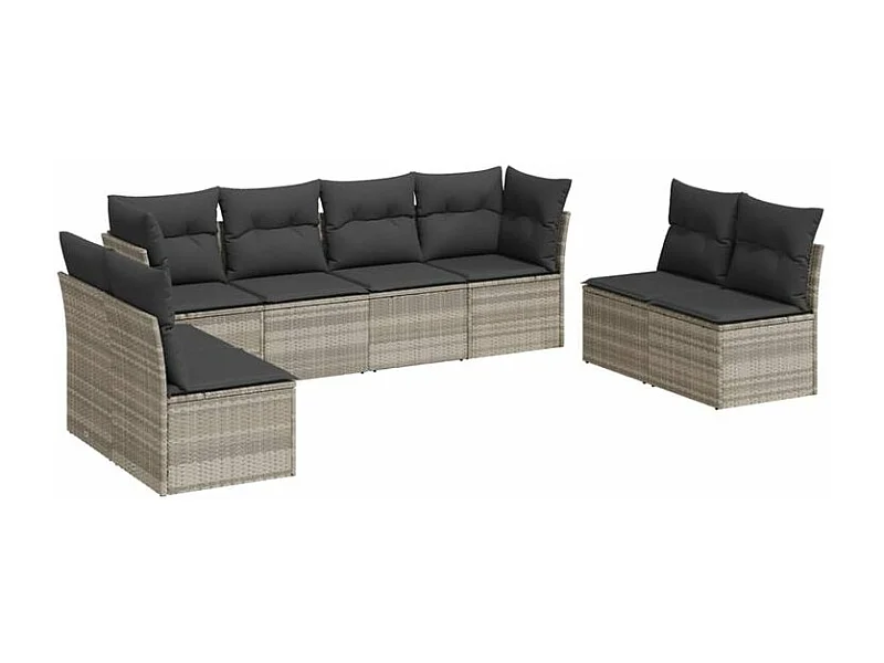 Salon de jardin 8 pcs avec coussins gris clair résine tressée