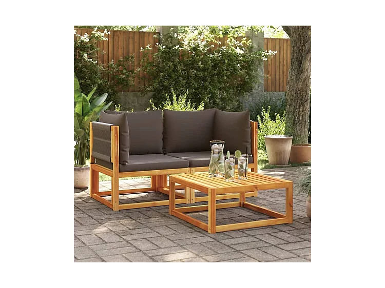 Canapés d'angle de jardin et coussins 2pcs bois massif d'acacia