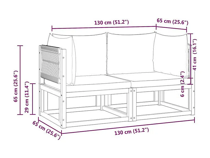 Canapés d'angle de jardin et coussins 2pcs bois massif d'acacia