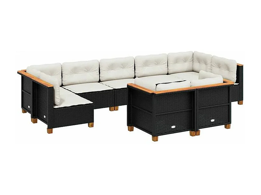 Salon de jardin 9 pcs avec coussins noir résine tressée