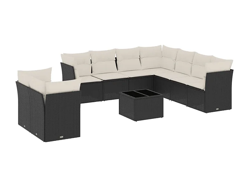 Salon de jardin 10 pcs avec coussins noir résine tressée