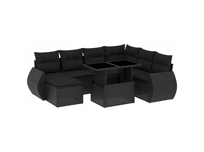 Salon de jardin 8 pcs avec coussins noir résine tressée