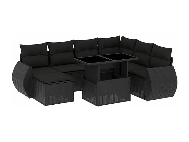 Salon de jardin 8 pcs avec coussins noir résine tressée