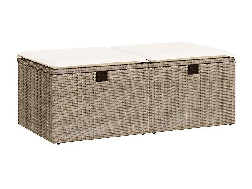 Salon de jardin avec coussins 2 pcs beige résine tressée acacia