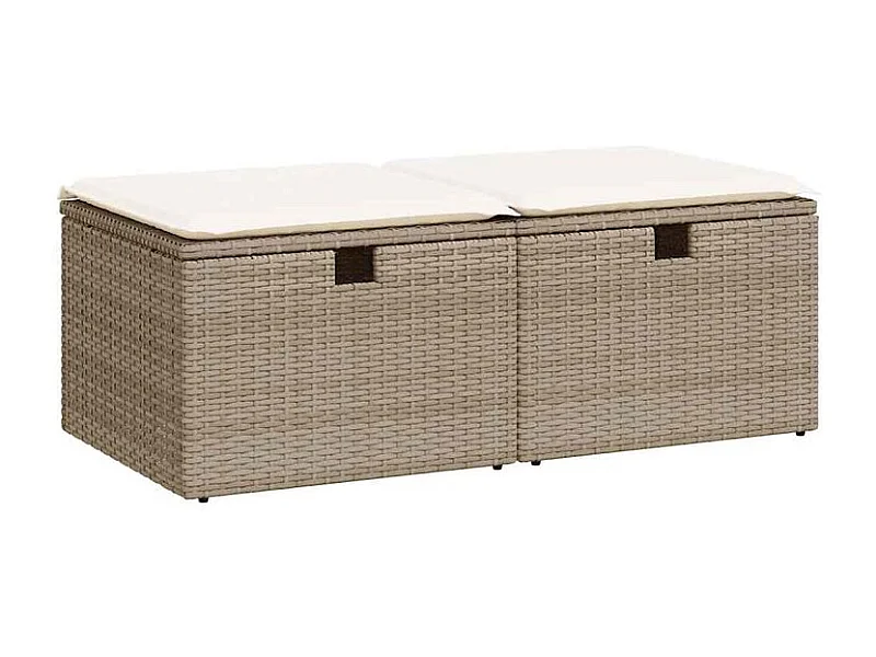 Salon de jardin avec coussins 2 pcs beige résine tressée acacia
